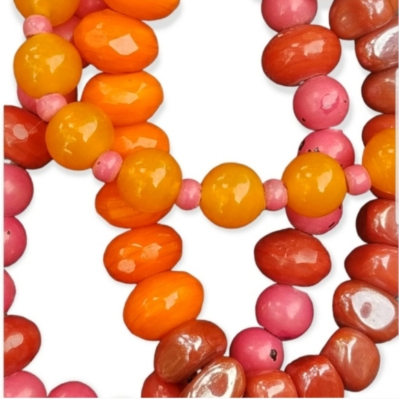 NEW WITH TAG THREE VIBRANT ORANGE, PINK & RED GLAZED CERAMIC BEADED BRACELETS - Picture 3 of 3